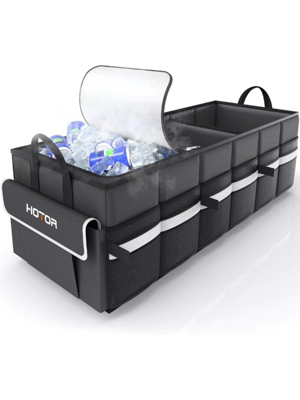 Collapsible Car Trunk Organizer with Leakproof Cooler - 3 Compartments, Black